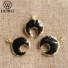 Anhänger Halsketten FUWO Natürlicher Obsidian-Halbmond mit goldbesetztem Doppelhorn-Kristallschmuck für die Halskettenherstellung 5 Teile/los PD308