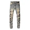 Designer Clothing Amires Jeans Denim Pants Amies High Street Camouflage Bone with Leather Knife Cut Holes Washed Into Old Jeans Mens Ins Fashion Brand Leggings Distr