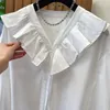 Camicette da donna DUOFAN Camicia con scollo a V francese da donna Primavera rosa High-end in legno Ear Edge Design Sense Summer Loose Casual Light Luxury Tops