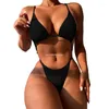 Women's Swimwear 2023 Women V Neck Bikinis Spaghetti Straps Sexy Hollow Small Chest Beachwear Drop