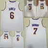 Herrar finaler Basket LeBron James Jersey 6 Davis 3 Carmelo 7 Austin Reaves 15 DAngelo Russell 1 Bryant tröja Alla sydda Lag Färg Sport Lila Blå Svart Vit