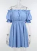 カジュアルドレスBeyouare Vintage Women's Slash Necka Line Dress Summer Puff Slee Looseエレガントファッションセクシーなパーティーシックな女性服