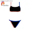 Kvinnors badkläder Andzhelika Sexig High Cut Bikini Swimsuit Contrast Binding Triangle Thong Two Pieces Badkläder 2022 Women Beach Bathing Suit T230524