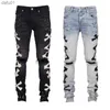 Męskie dżinsy męskie dżinsy Patchwork Patchwork Jean Hombre Motorcycle Spodnie Fall Streetwear Raped Jean Noir Homme Zipper Pant for Men L230520