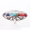 Solitärring 7 Chakra Healing Reiki Natursteinperlen Regenbogenblume Verstellbare Ringe für Frauen Finger Modeschmuck X3009 Dro Dhfpi