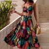 Two Piece Dress 2023 Summer New Women's Print Sexy and Exposed Fashion Split Dress Two Piece Set T230524