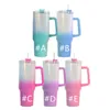 Manufacture! 40oz Sublimation Gradient Glitter Tumblers with Handle 5 Colors Stainless Steel Vacuum Insulated Travel Cups Big Capacity Coffee Mugs A0113