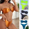 Bikinis de moda de banho feminina 2023 Mulheres banduau de maiô de banho sólida Sexy Swimwear