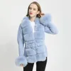 Cardigans janefur malha cardigan com guarnição de pele mulheres 2022 moda luxo pelúcia falso suéter europa outono inverno feminino casacos de pele do falso