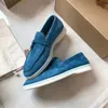 2023-Top Suede Casual Shoes For Women Round Toe Loafers Mental Leisure Shoe Designer Luxury Brand Flats Slip On Thick Sole Trainers Loro Pianas