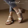 Sandales marque véritable cuir de vache bloc mi talons femmes Roma bout carré rétro boucle bride à la cheville 2023 tendance