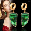 Stud Earrings SINLEERY Stainless Steel Green Natural Stones Inside Hoop For Women Fashion Jewelry Accessories DL105 SSB