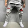 Hommes Jeans Hommes Slim-Fit Déchiré Mâle Jeans Peint Mode Patch Mendiant Pantalon Jumbo Hommes Crayon Hip Hop Drop L230520
