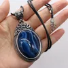 Pendant Necklaces Charm Natural Stone Agates Crystal Tiger Eye Rose Quartzs Blue Sand Necklace Egg Shape Women Jewelry Gift 40x60mm