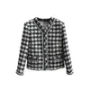 Women's Jackets Designer designer High quality black and white plaid tweed coat women blue yarn woven ribbon chic style top AXCY P70I