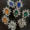 Bengelen oorbellen prachtige kleurrijke strass bruids bruids grote geometrische vierkante studoren voor vrouwen luxe kristal kroon grote sieraden