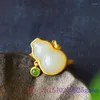 Clusterringen White Jade Gourd Gift Real Luxury Designer Sieraden Accessoires 925 SILVER NATUURLIJKE VROUWEN Verstelbare Ring Gemstone Jadeite