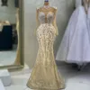 2023 maja ASO EBI Champagne Mermaid Sukienka PROM Kryształy koronkowe wieczór Formalne przyjęcie Drugie przyjęcie urodzinowe suknie zaręczynowe sukienki szat de soiree ZJ326