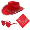 Basker kvinnor cowboy hatt västra breda brim näsdukhjärta solglasögon set cosplay party dräkt fedora-hat huvudbonad