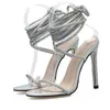 Sandaler Silver Crystal Rhinestone Sexy Women Summer Ankle Lace-Up Open Toe Thin High Heel Wedding Dress Shoes 230511