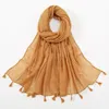 Solide Bambus Baumwolle Hijab Schal Für Frauen Muslimischen Tücher Mit Quasten Kopftuch Wraps Islam Stirnband Turban Foulard Schals