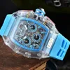 Avanadores de pulso Casual Sports Watch for Men Hip Hop Tonneau Relógio Masculino Branco Caso Transparente Quartz Movimento Criativo Relvo Relvo