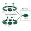 Fascino del filo Bracciale pendente ovale in malachite 6MM 8MM Perline Corda in pelle Bracciali intrecciati Coppia Braccialetti Catena Gioielli Regalo per amico