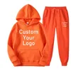 Herrspårar män kvinnor gör din design logotext text anpassade hoodie set original tryckt tröja och svettbyxor 2 stycken