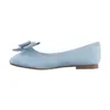 Dress Shoes Women Flats Boat Sky Blue Round Head Bowknot Size 33-43 Flat for Female Velvet Leather High Quality Summer Y23