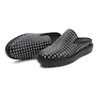 Black Rivets Boats Half Slippers Thick heel Comfort Leisure Shoes Gentlemen Handmade Lazy Shoes Big Size 38-45