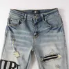 Designer Clothing Amires Jeans Denim Pants Fog Amies New Fashion Brand Letter Patch Washed Old Hole High Street Slim Fit Light Small Foot Jeans Men Distressed Ripped S