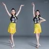 Stage Wear 2023 2pc Girl Latin Dance Dress Children Costume Salsa Black Kids Red Tango Jurken Dancing Performance Solid