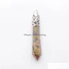 Collares pendientes Natural Unakite Jaspers Gem Stone Long Wand Point Pendum Hexagon Healing Chakra Reiki N3001 Drop Delivery Jewelry P Dh0Lo