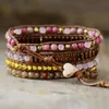 Bangle Creative 5 Strand Fancy Pink Jasper Stones Crystal Quartz Watch Wrap Pär med armbandsurmband Kvinnor Syster Böhmen smycken