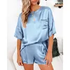 Tracksuits voor dames 2023 Pak vaste kleur chiffon slaapkleding korte mouwen T-shirt broek losse casual westerse tweedelige soorten