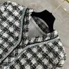 Women's Jackets Designer designer High quality black and white plaid tweed coat women blue yarn woven ribbon chic style top AXCY P70I