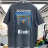 Brand Designer t Shirt Men Women Vintage Heavy Fabric Rhude Box Perspective Tee Slightly Loose Multicolor Nice Washed T-shirt