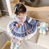 Meisjesjurken Japanse gotische lolita dames boog beer kanten blauw lange mouw prinses jurk Halloween kostuumcadeau voor meisjes G220523