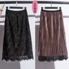 Skirts 2023 Fashion Double-sided Wear Pit Strip Velvet Lace Skirt Autumn Winter Thick Medium Length Pleated Metal Color Style