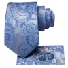 Bow Ties Light Blue Siler Floral Silk Wedding Tie voor heren Handky manchetknop Gift stroperij Fashion Business Party Dropship Hi-Tie Design