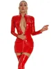 Basic Casual Dresses Casual Dresses Long Sleeve Wet Look Pvc Vestido Zipper Shiny Pu Leather Dress Tights Package Hip Minifalda Sexy Clubwear Cosplay Miniskirt