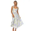 Sukienki zwykłe sukienka letnia niskopiętko-klejowe kobiety Midi Floral Print V-Neck Backless PROM SURIUN