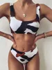 Maillots de bain pour femmes Sexy Vache Imprimer Bikini Ensemble Femmes Sans Manches Dos Nu Taille Haute Plage Maillots De Bain Maillot De Bain Beachwear Bikini Mujer 2022 Y23