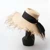 Szerokie brzegowe czapki 2023 Summer Sun Hat for Women Ręcznie Made Raffii Flat-Top Suncreen Beach Female Girl Outdoor Vacation Wakur