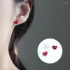 Pendientes de tuerca Mini corazón rojo exquisita joyería de oreja de Color plateado para mujer regalos de cumpleaños de fiesta bisutería de cristal transparente