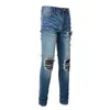 Designer Clothing Amires Jeans Denim Pants 22 Trendy Spring Autumn New Mens Jeans Amies Worn Wash Patch Small Foot Pants Blue Youth Versatile Distressed Ripped Skinn
