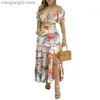 Two Piece Dress 2023 Spring Fashion Women's New Sexy Top Print Split Half Skirt Set T230524