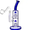 Blue Double Matrix Perc Heady Glass Oil Rigs Narguilés Shisha Fumer des bangs d'eau Recycler Bong avec 14mm Banger