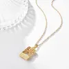 Pendant Necklaces Vintage Real 18k Gold Plated Rectangle Shape For Women Female Cubic Zirconia Jewelry Anniversary Birthday Gift