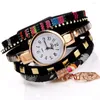 Polshorloges 5-laags kleurrijke gevlochten riemlus armband horloge voor dames kwarts polshorloge met legeringsbladhanger